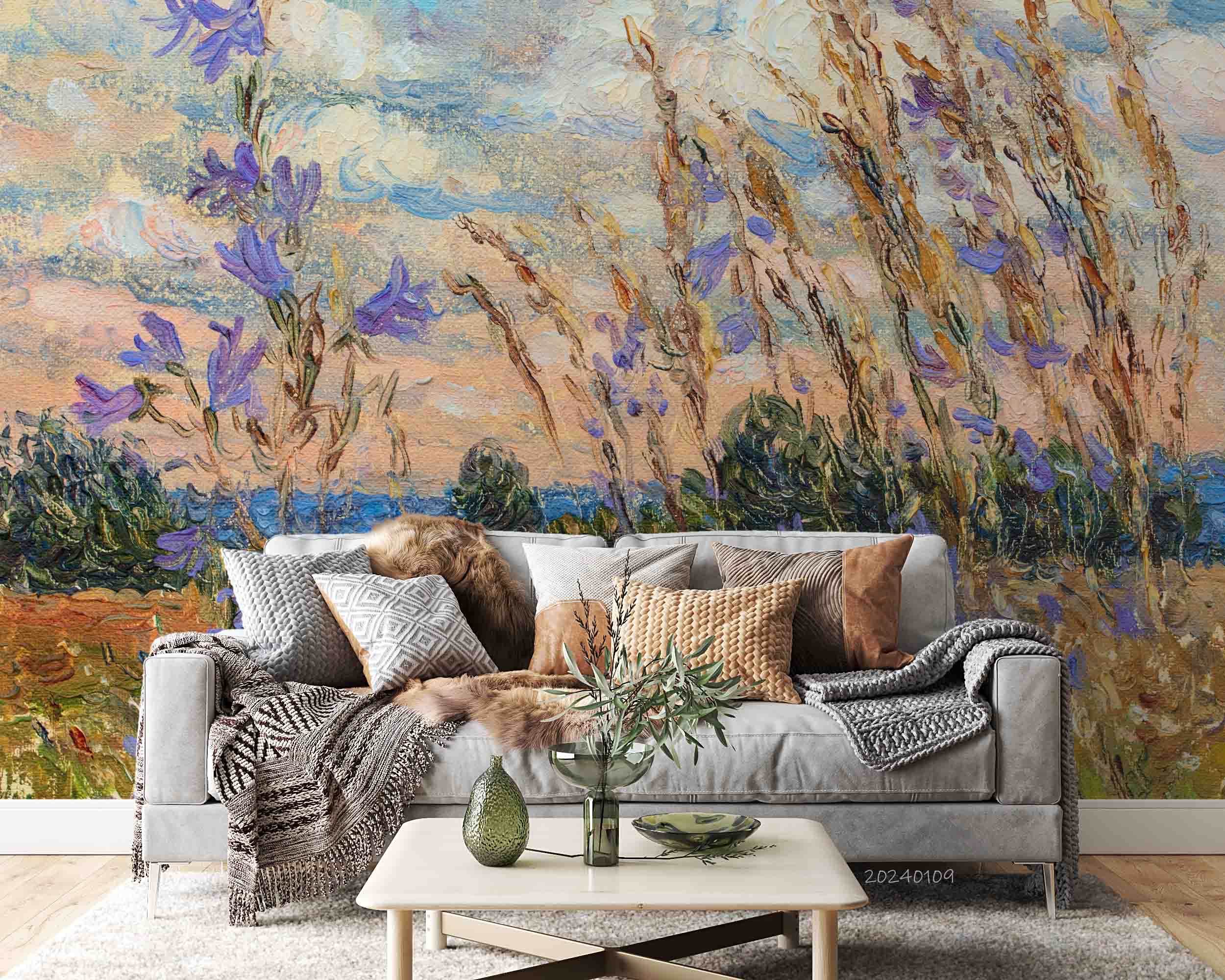 3D Oil Painting Tree Leaf Morning Glory Wall Mural Wallpaper YXL 116
