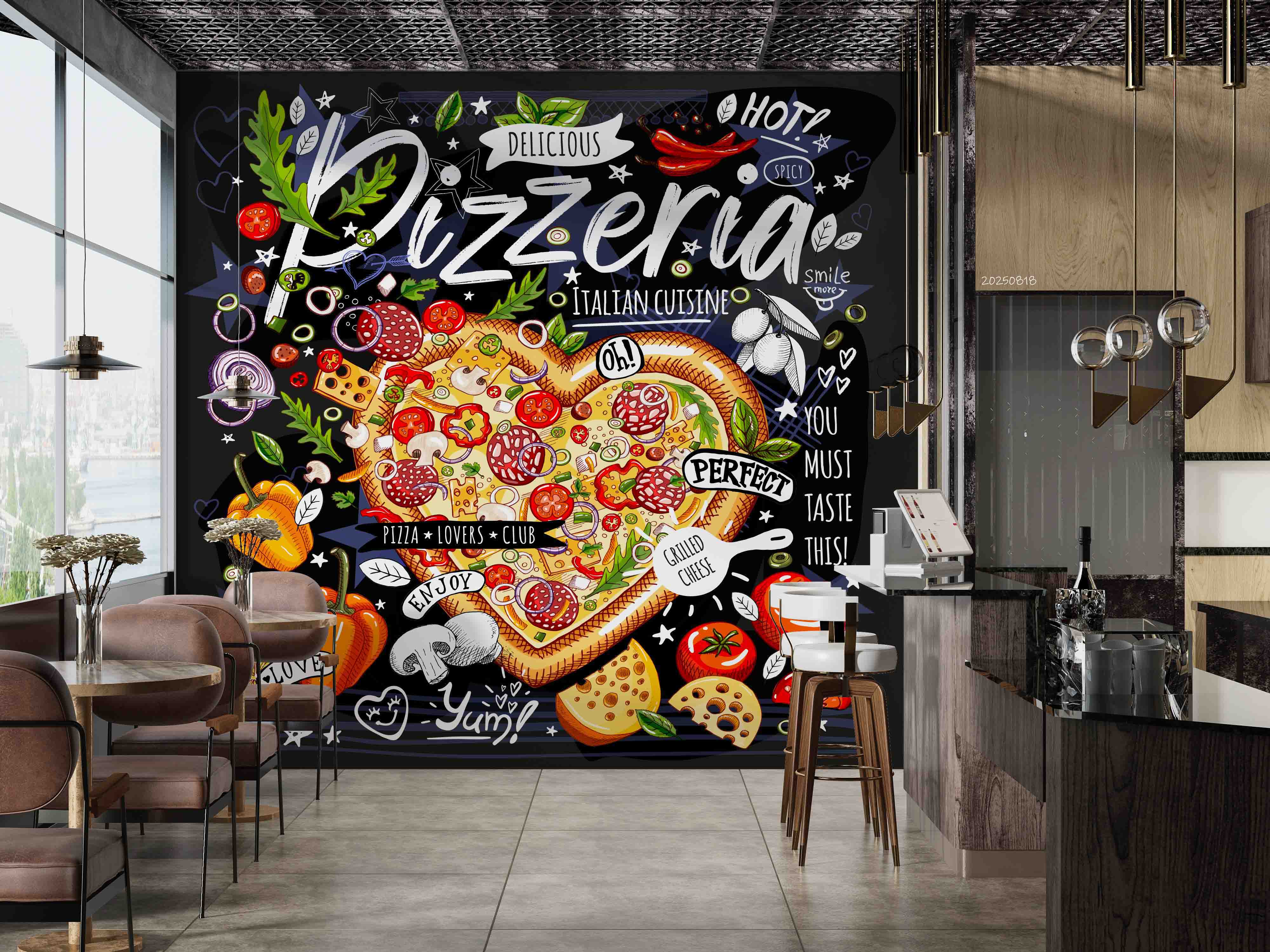 3D Restaurant Snack Bar Diner Fast Food Pizza Wall Mural Wallpaper 7