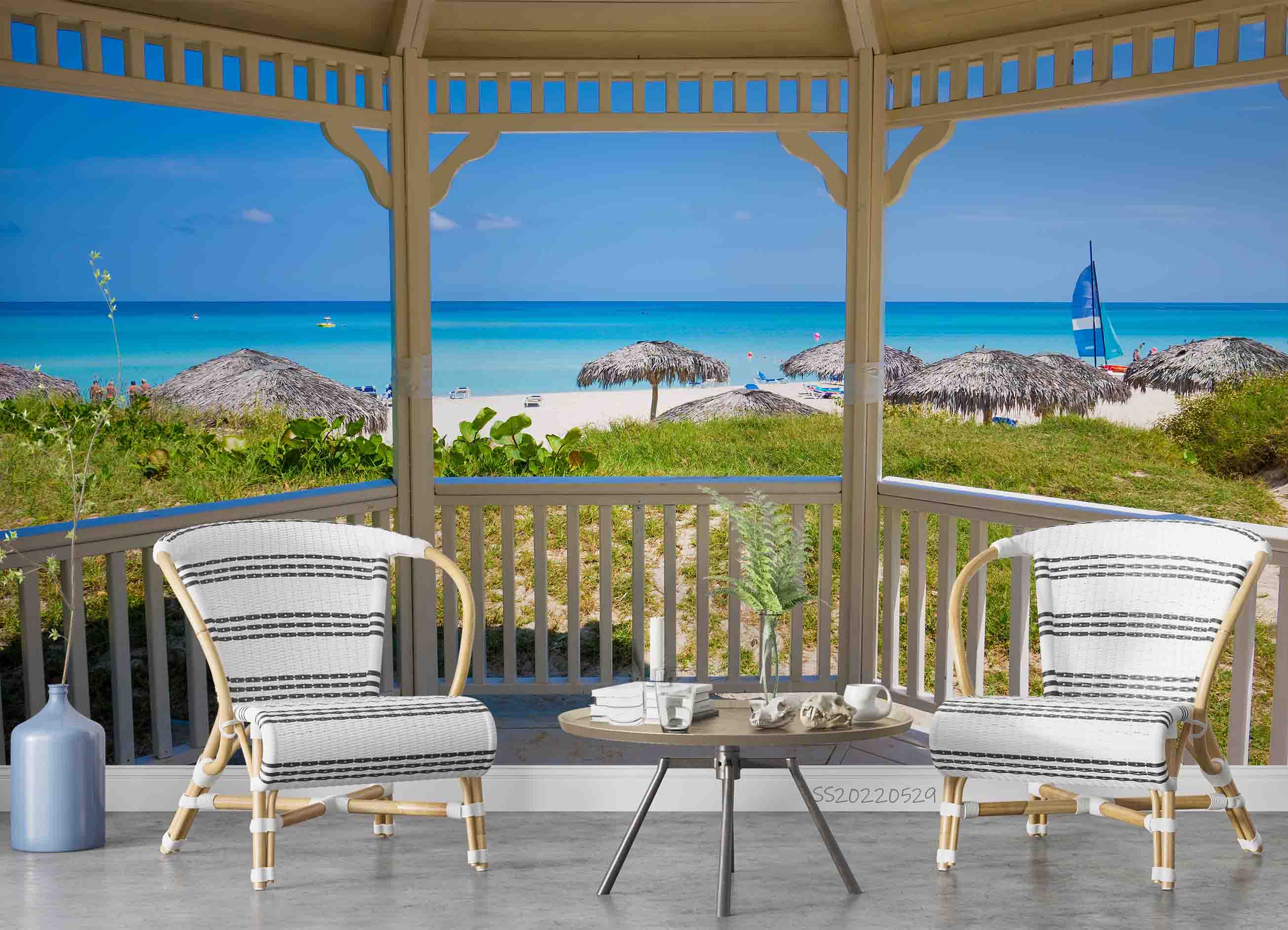 3D Tropical Beach Wooden House Window Scenery Cuba Wall Mural Wallpaper GD 4363- Jess Art Decoration