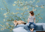 3D Chinese Spring Branch Peach Blossom Blue Background Wall Mural Wallpaper GD 4047- Jess Art Decoration