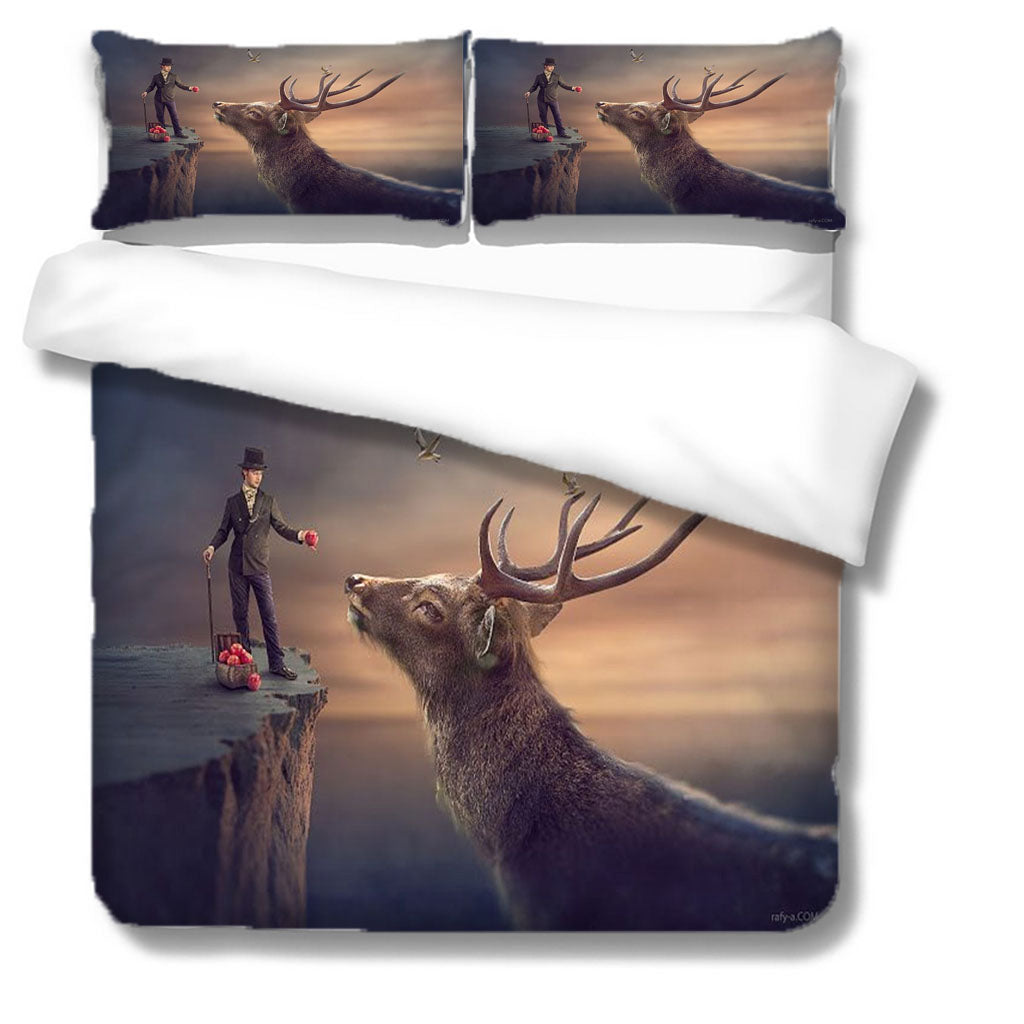 3D Mountain Deer Person Apple Quilt Cover Set Bedding Set Duvet Cover Pillowcases 1167