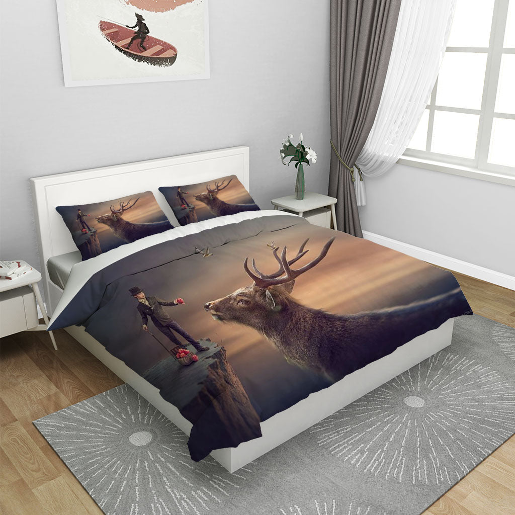 3D Mountain Deer Person Apple Quilt Cover Set Bedding Set Duvet Cover Pillowcases 1167