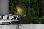 3D Sunlit Forest Tree sunlit green forest landscape wall mural wallpaper for living room - view 3