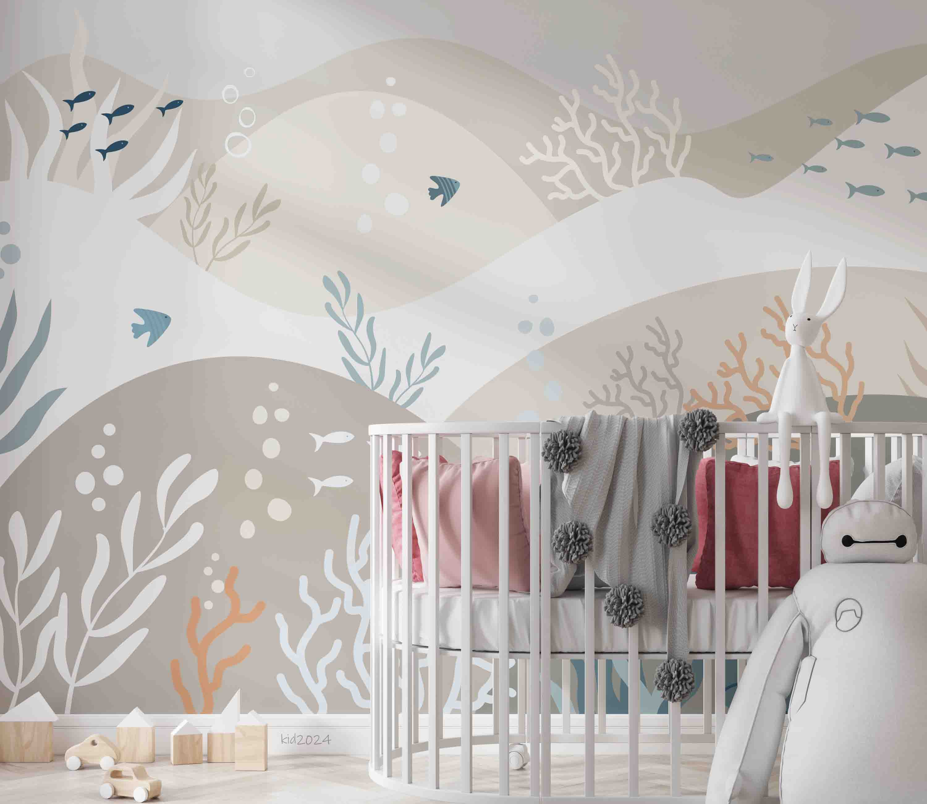 3D Ocean Coral Fish Spume Wall Mural Wallpaper YXL 373
