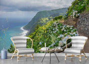 3D Coastal Trail Hydrangea Hill Dark Clouds Azores Portugal Wall Mural Wallpaper GD 4369- Jess Art Decoration