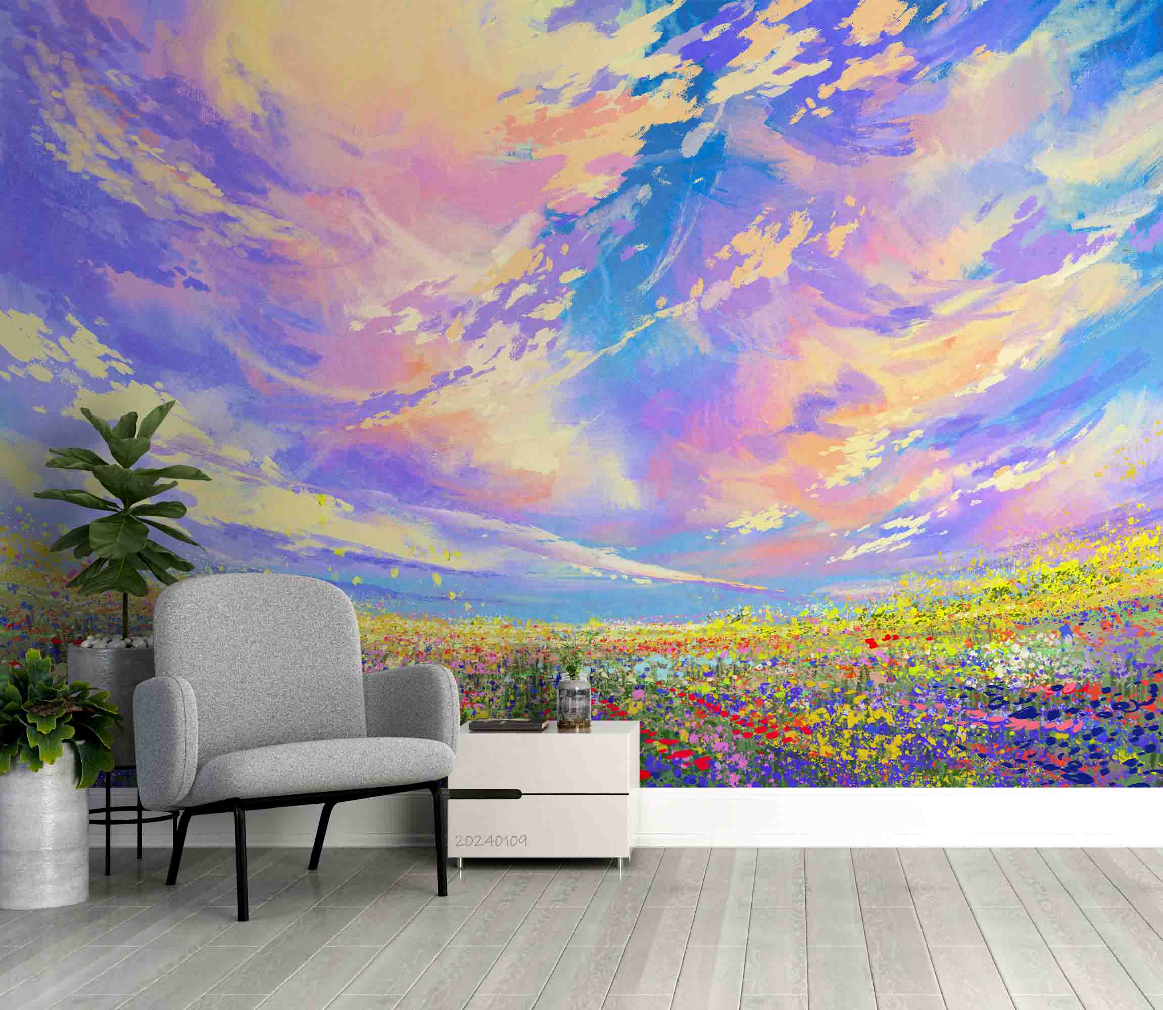 3D Flower Nursery Cloud Sky Sunlight Wall Mural Wallpaper YXL 98