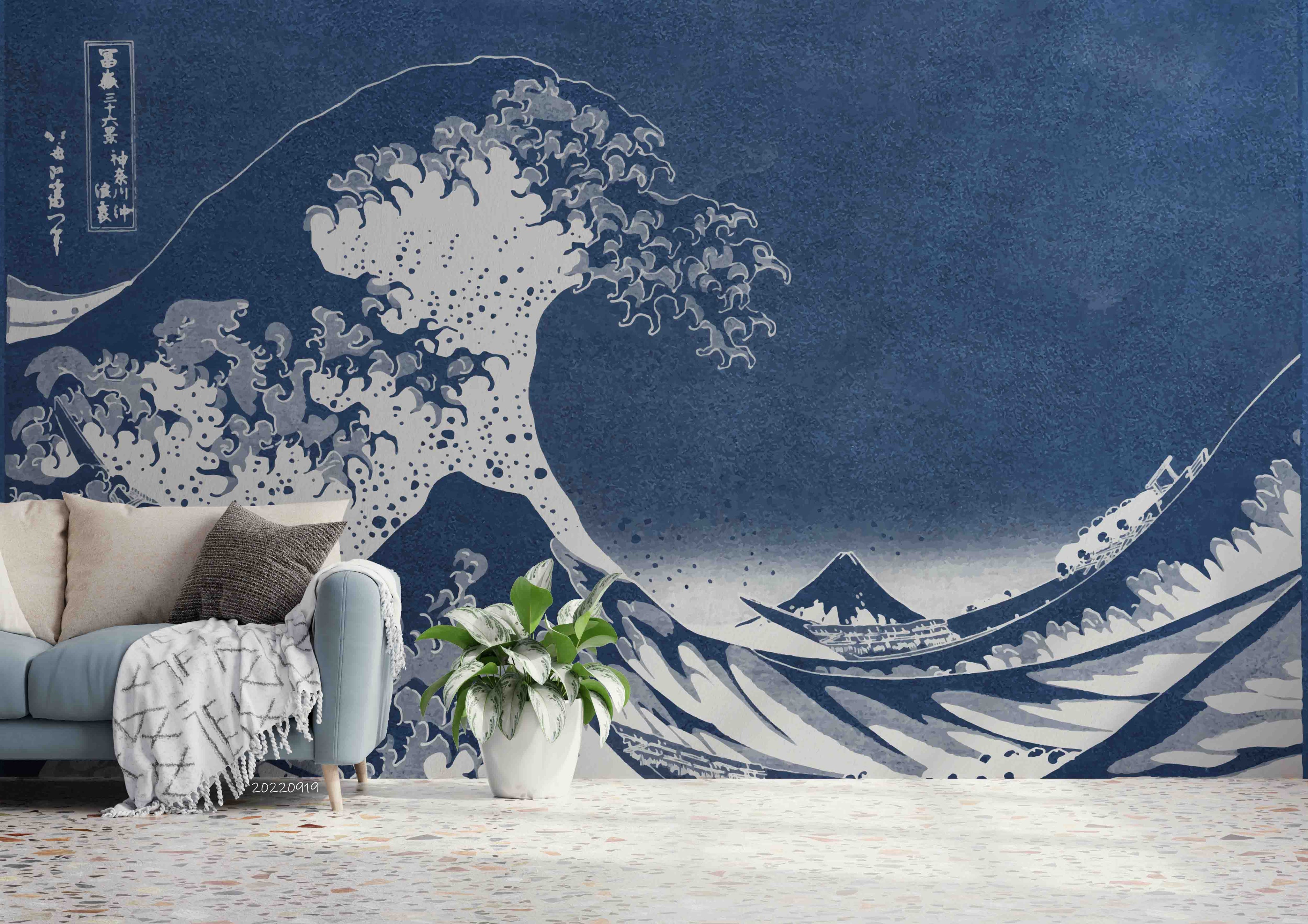 3D Retro Abstract Giant Wave Kanagawa Wall Mural Wallpaper GD 3450- Jess Art Decoration