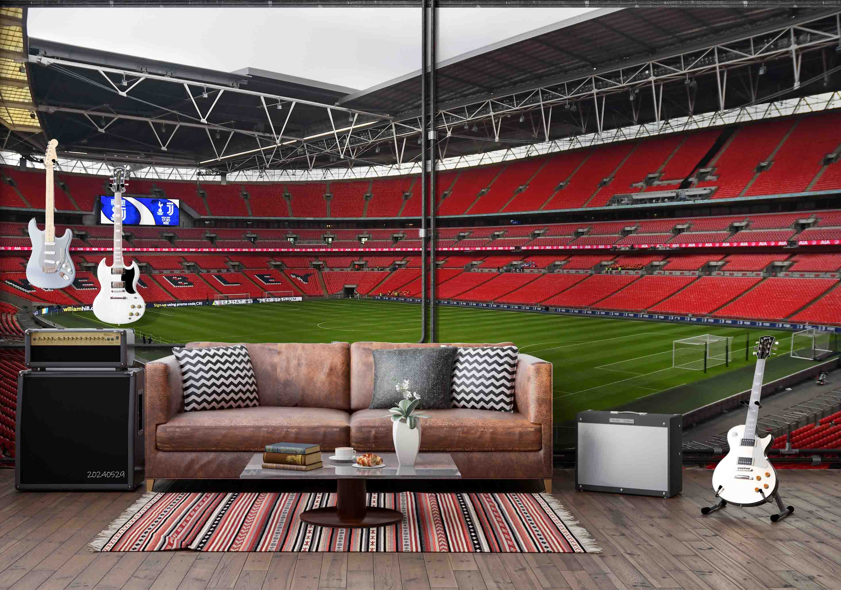 3D Architecture Stadium Iron Frame Sky Wall Mural Wallpaper YXL 174