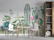 3D Watercolor Cactus Floral Butterfly Wall Mural Wallpaper GD 4962- Jess Art Decoration