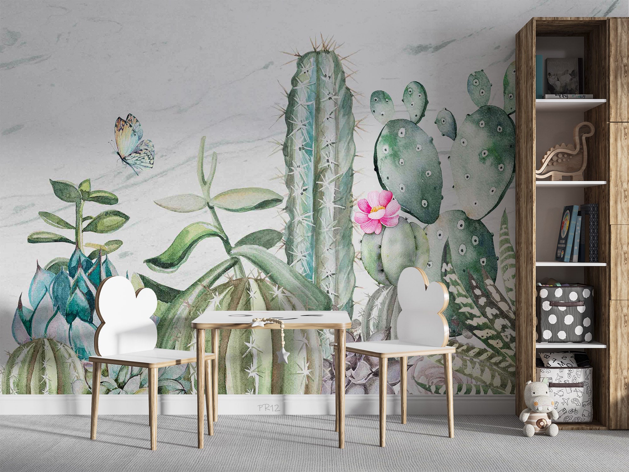 3D Watercolor Cactus Floral Butterfly Wall Mural Wallpaper GD 4962- Jess Art Decoration