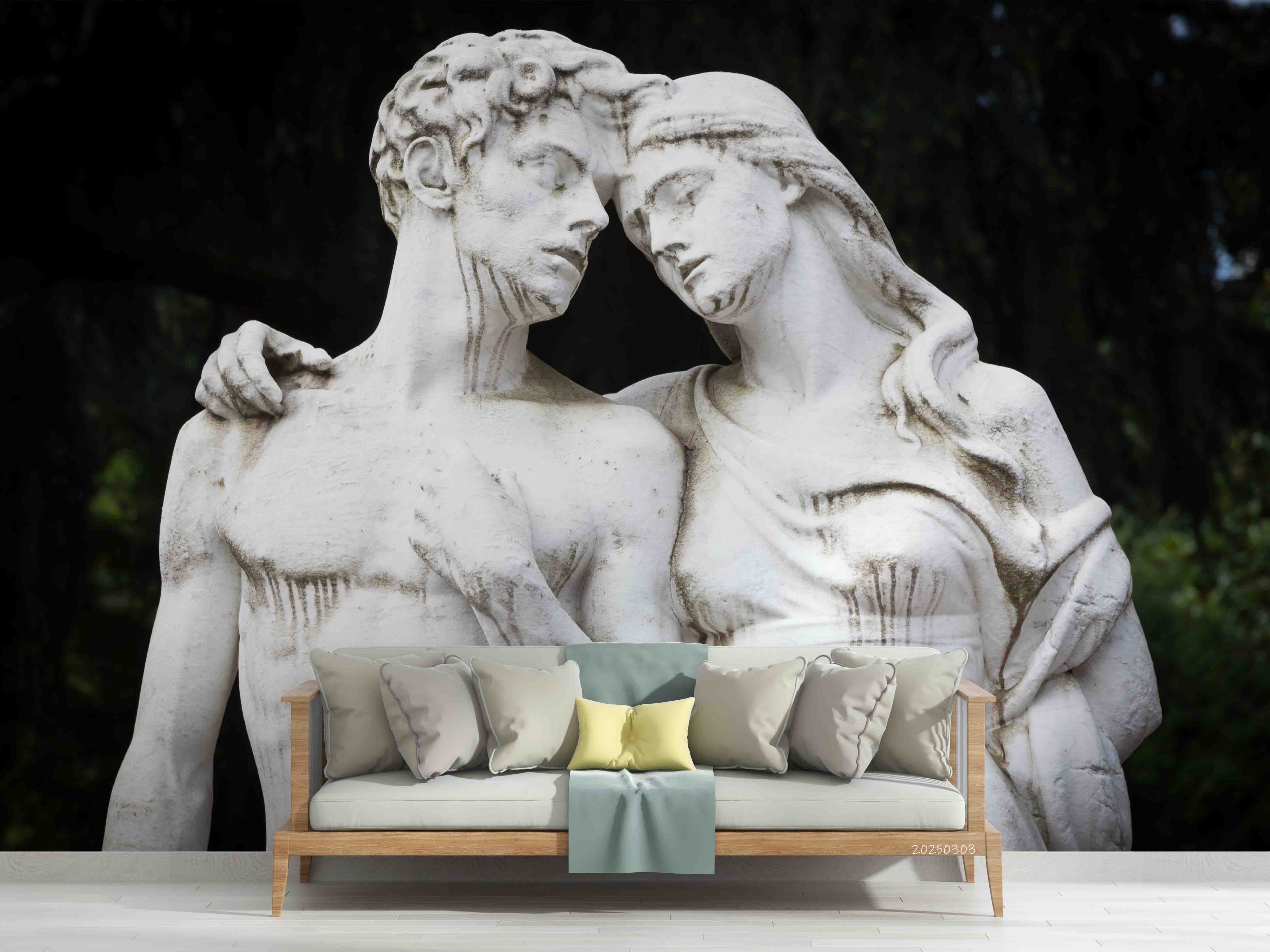3D White Art Sculpture Black Background Wallpaper Wall Mural Wall Decor Wall Art Wall Sticker Remoable Wallpaper LQH