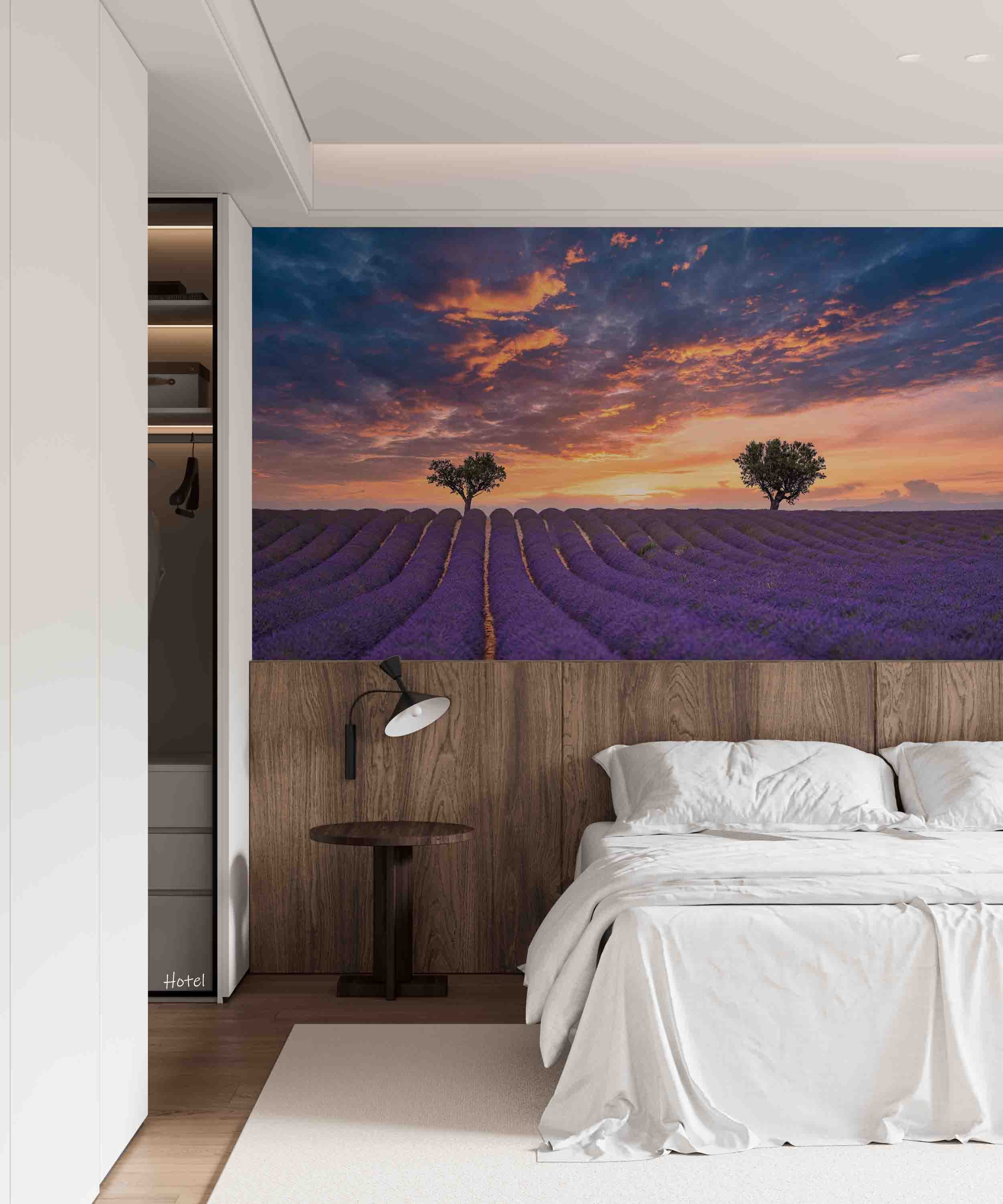 3D Hotel Inn Motel Hostel Resort Manor Landscape Lavender Garden Wall Mural Wallpaper 2