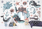 3D Animal Whale Sea Drift Bottle Starfish Coral Wall Mural Wallpaper YXL 13