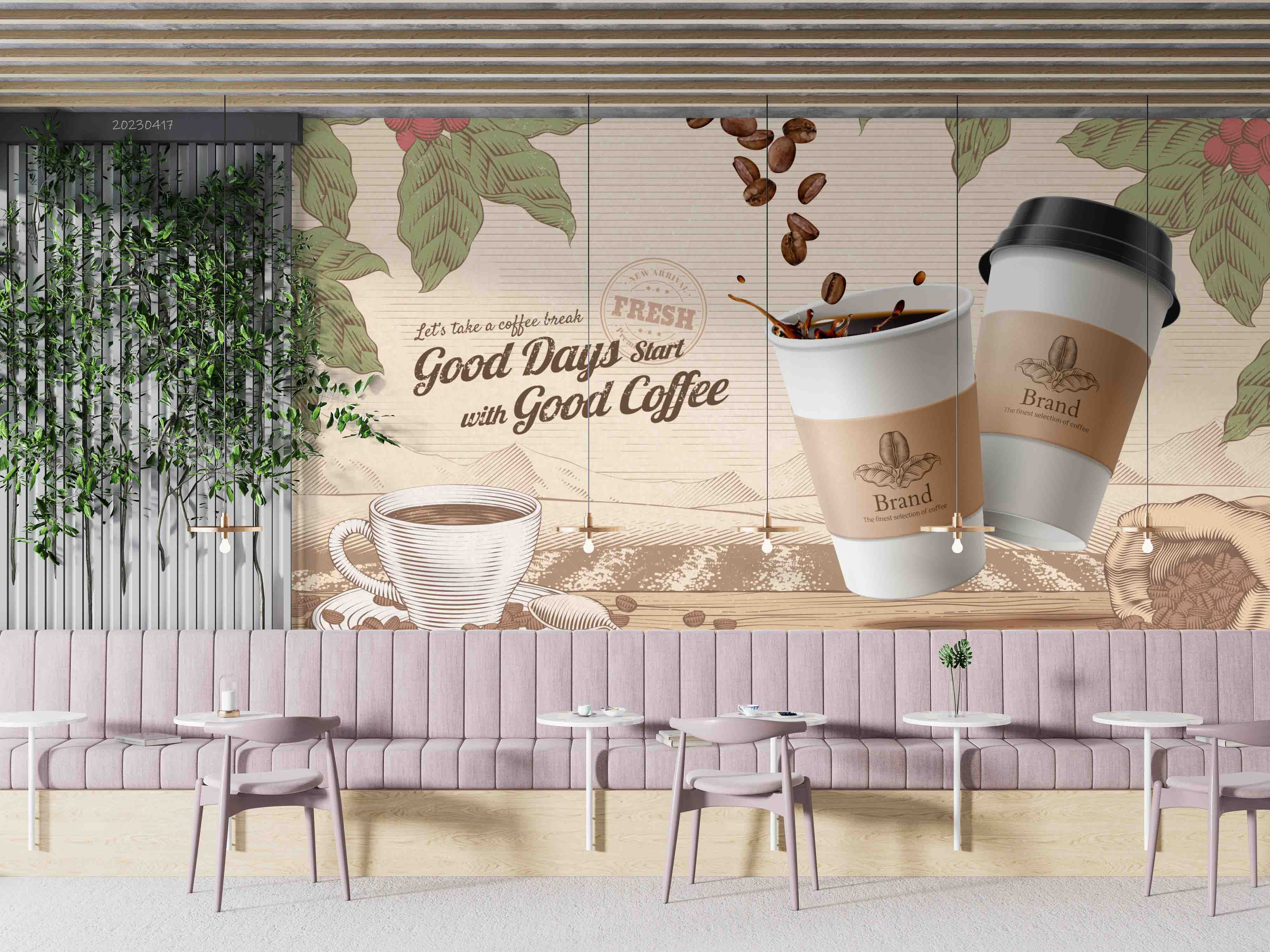 3D Engraved Roasted Coffee Bean Cup Wall Mural Wallpaper GD 5520- Jess Art Decoration