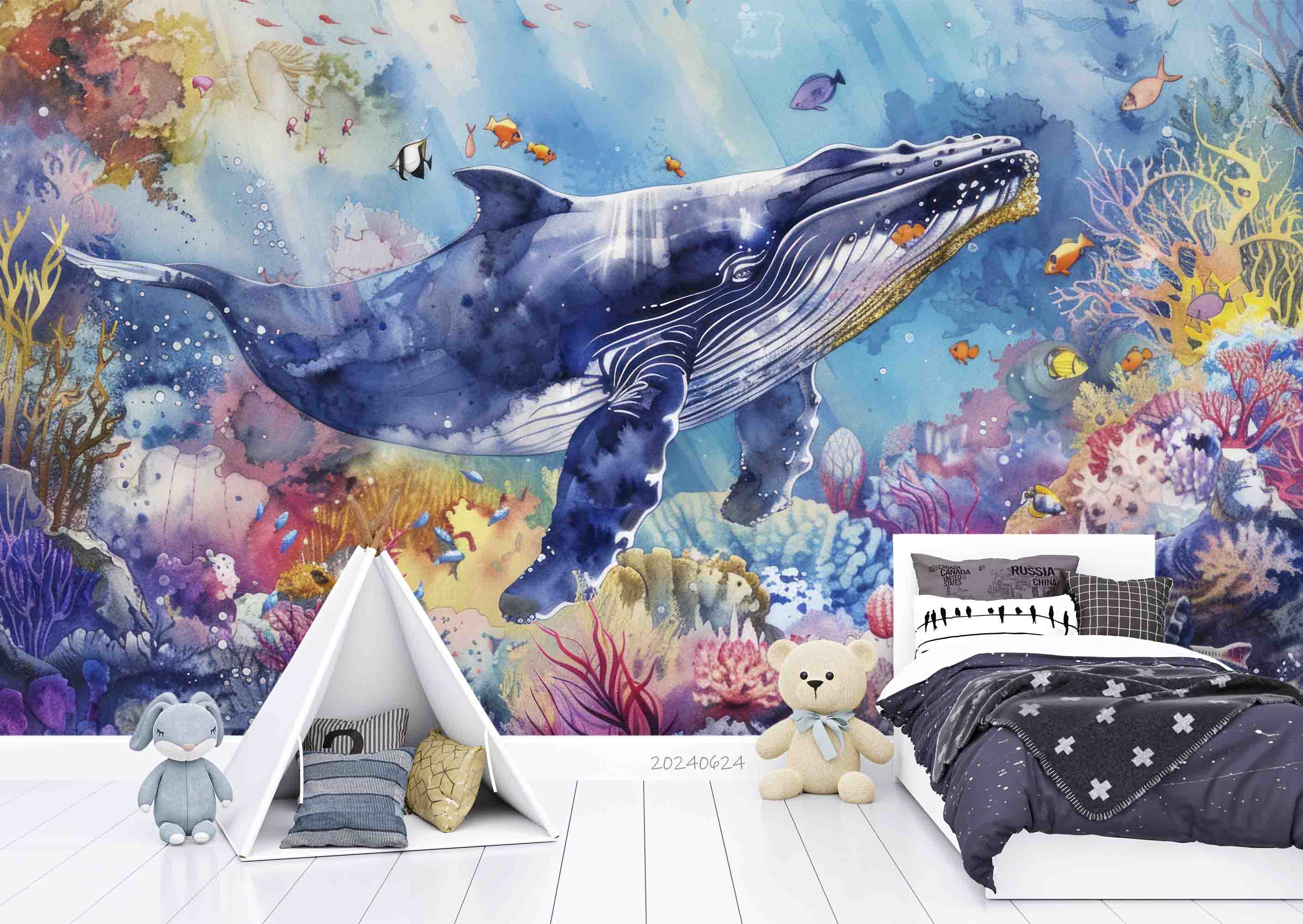 3D Sea Whale Coral Fish Ripple Wall Mural Wallpaper YXL 684