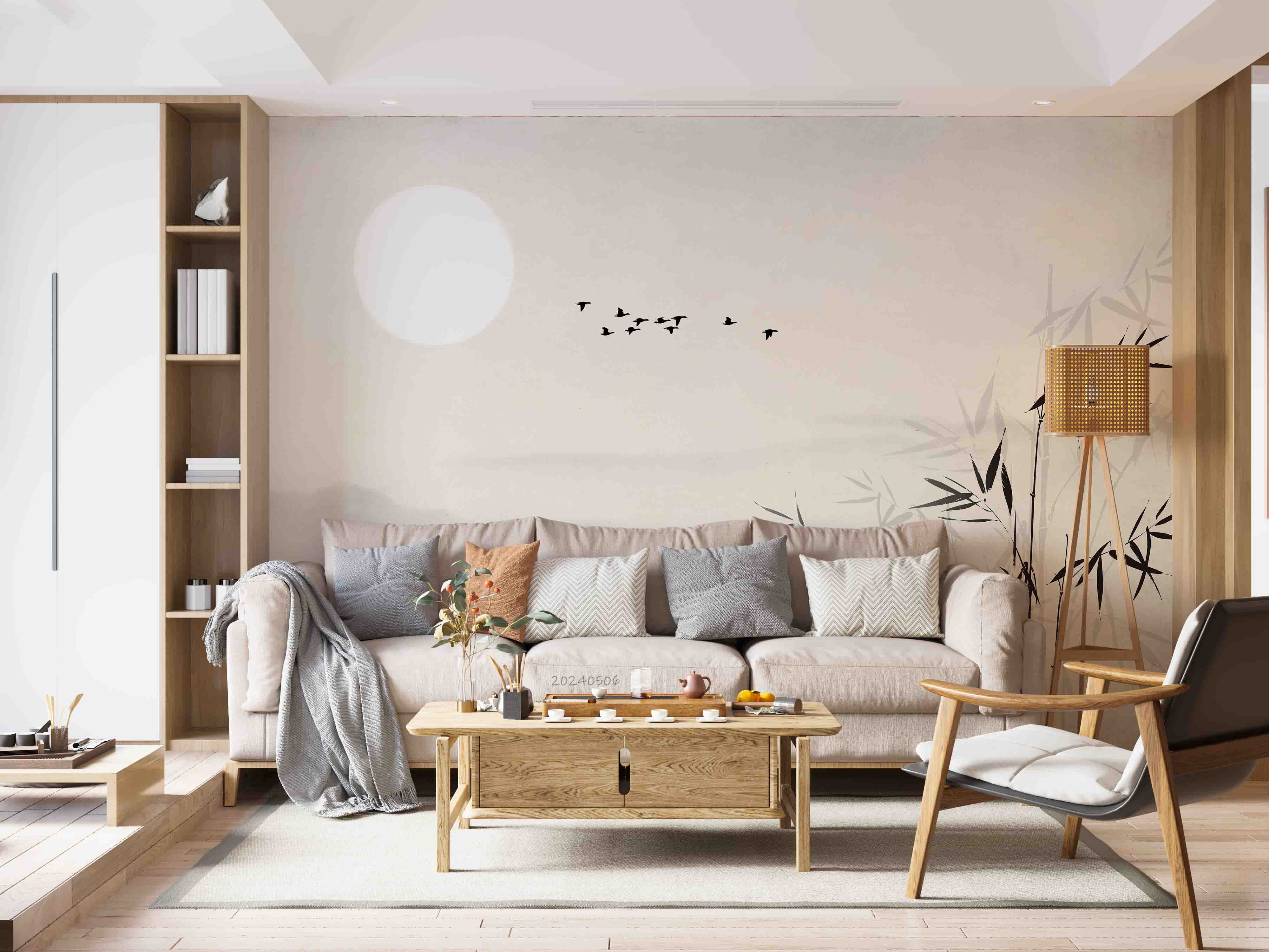 3D Grey Sky Bird Sun Bamboo Wallpaper Wall Mural Wall Decor Wall Art Wall Sticker Remoable Wallpaper