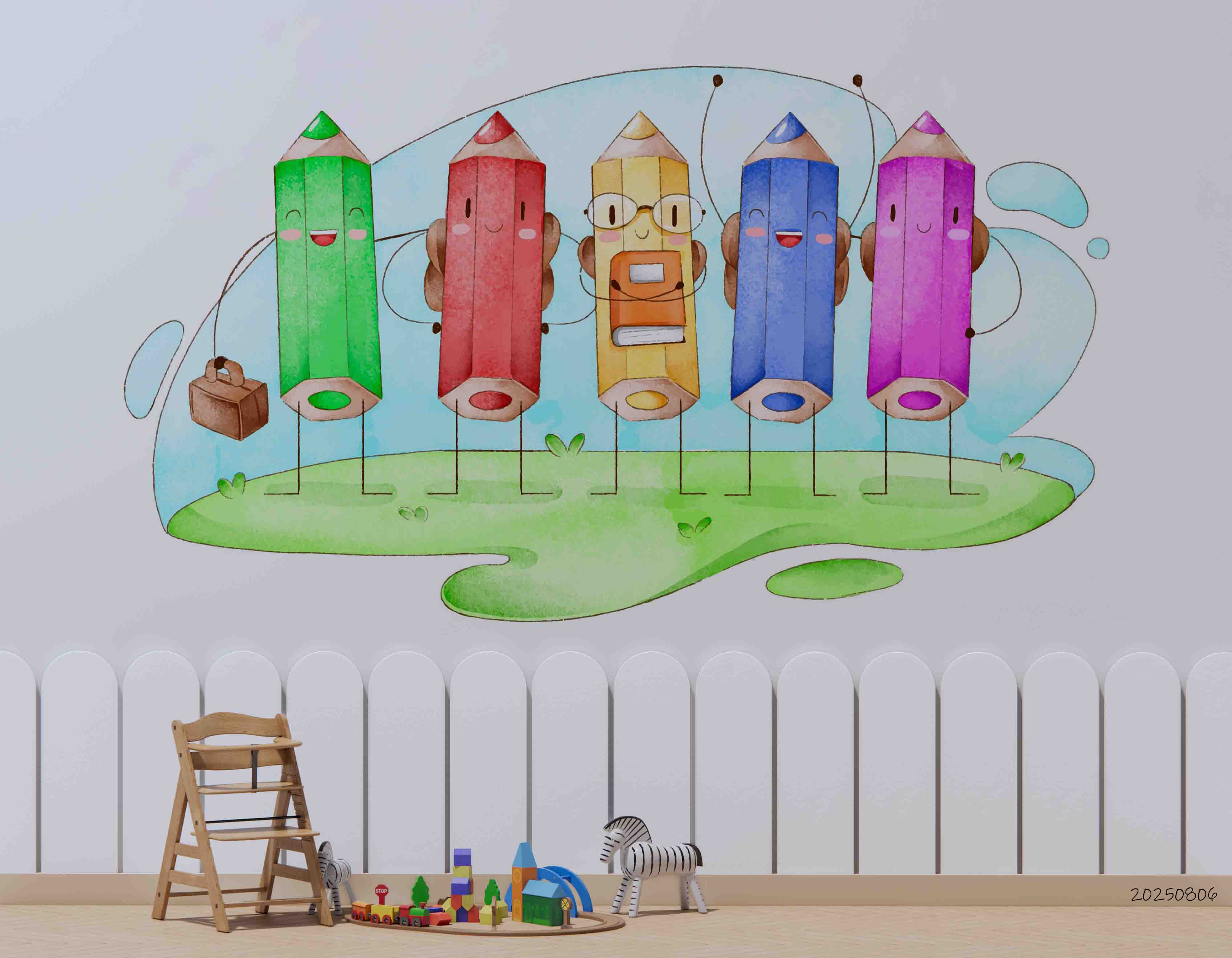 3D Childcare Nursery School Cartoon Pencil Wall Mural Wallpaper JN