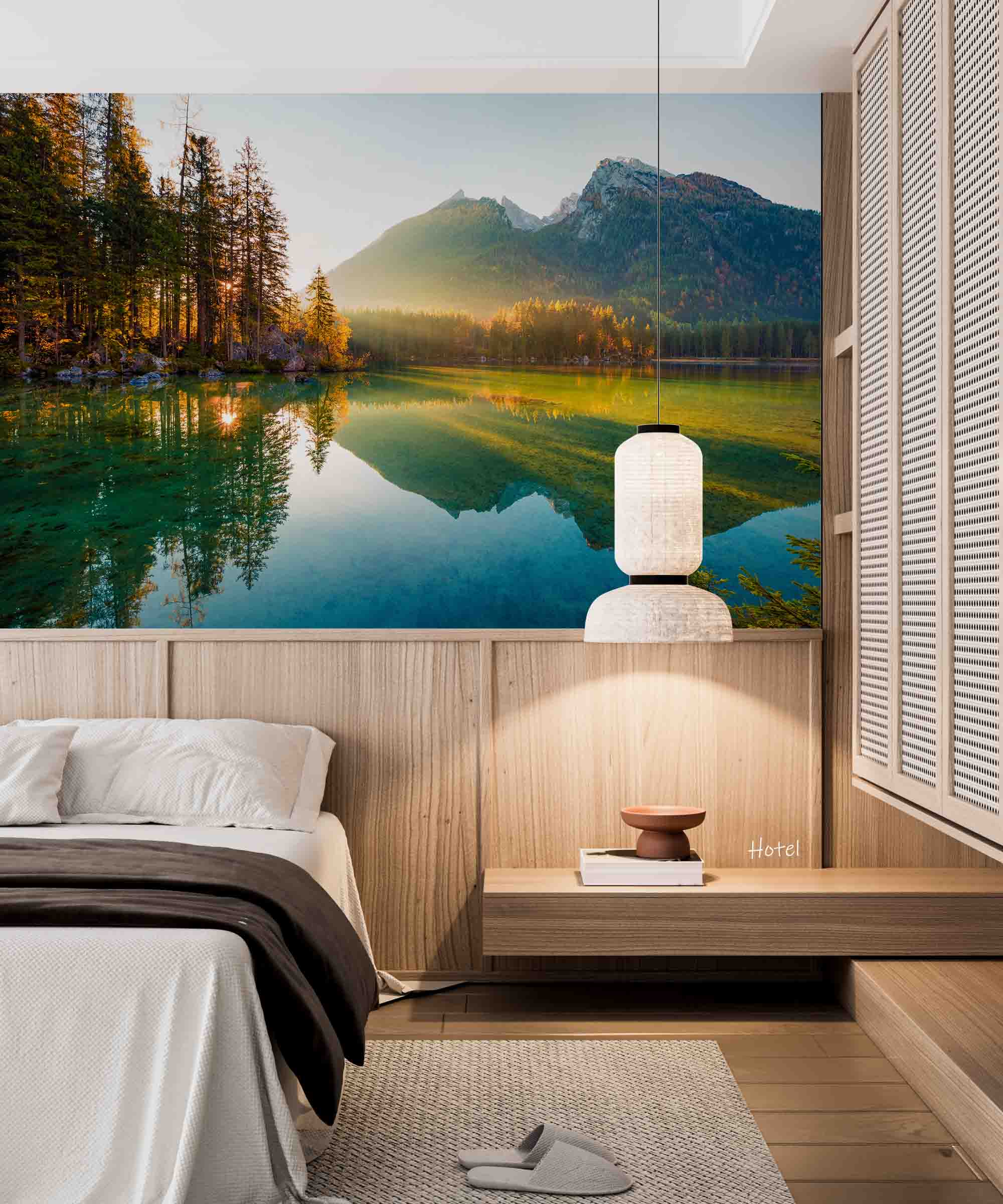 3D Hotel Inn Motel Hostel Resort Manor Scenery Lake Mountains Wall Mural Wallpaper 8