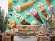 3D Ice Cream Chocolate Spread Blue Wall Mural Wallpaper YXL 2334