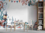 3D Animal Starfish Coral Sea Horse Octopus Sailing Tower Wall Mural Wallpaper YXL 19