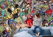 3D Abstract Artistic Graffiti Building People Wall Mural Wallpaper GD 3686- Jess Art Decoration