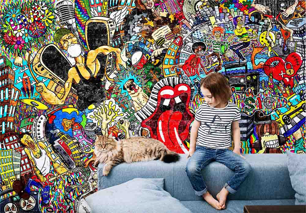 3D Abstract Artistic Graffiti Building People Wall Mural Wallpaper GD 3686- Jess Art Decoration