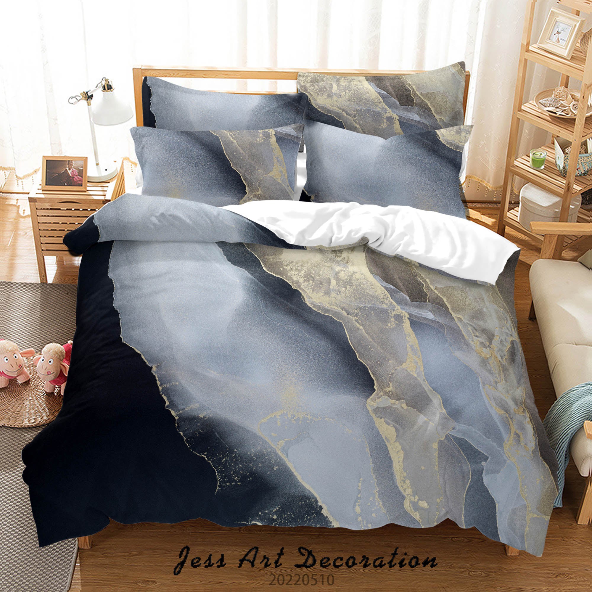 3D Ink And Wash Fluid Ripple Gray Quilt Cover Set Bedding Set Duvet Cover Pillowcase 43