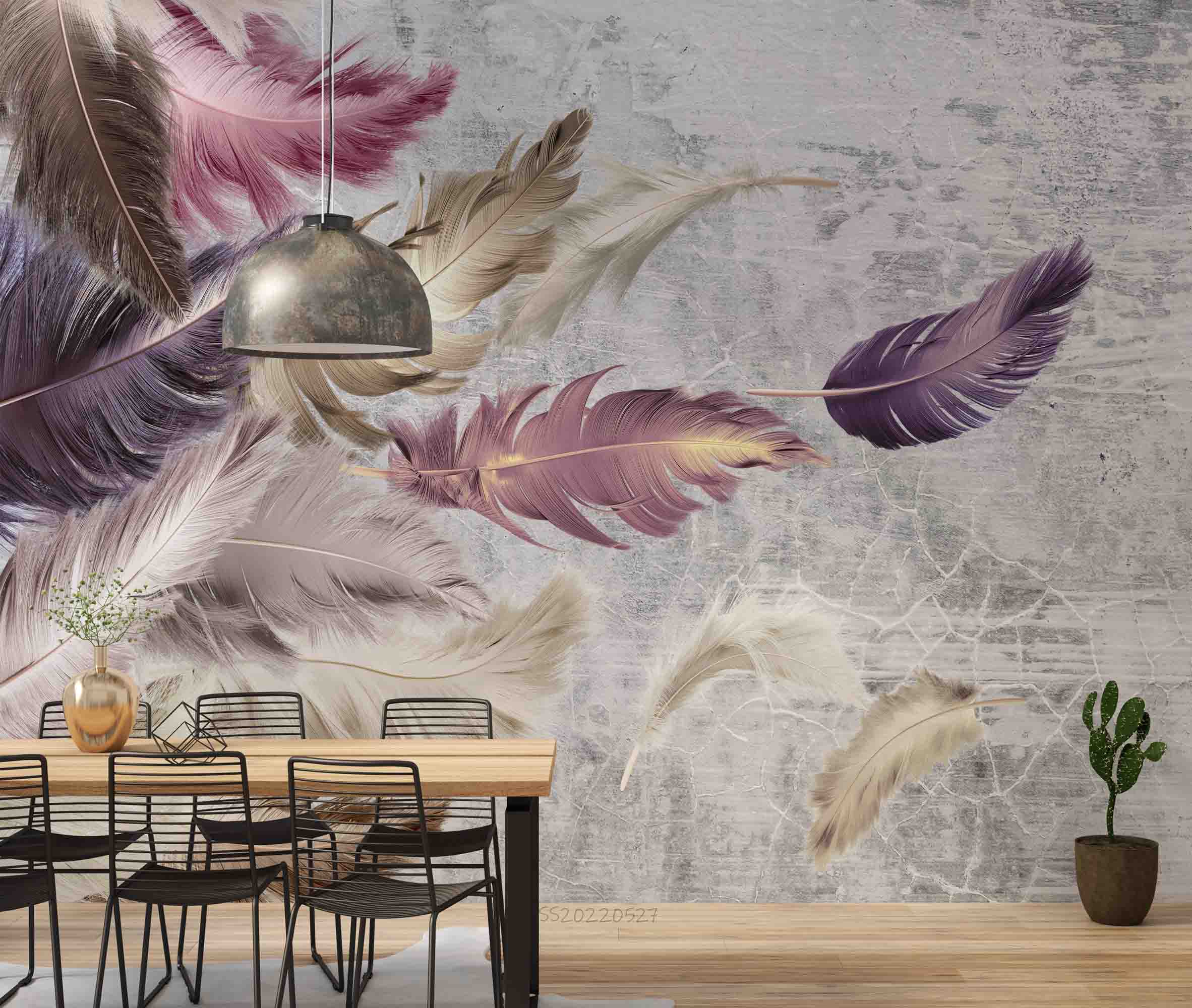3D Luxury Colorful Feather Pattern Wall Mural Wallpaper GD 4177- Jess Art Decoration