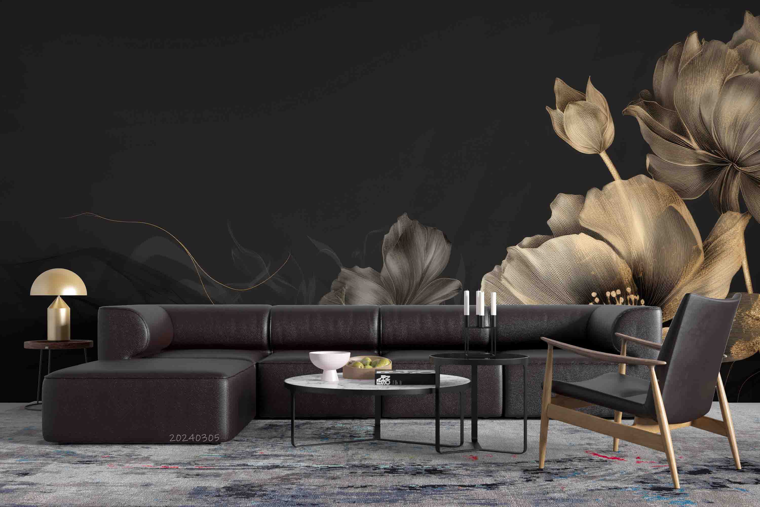 3D Gray Floral Dark Background Wallpaper Wall Mural Wall Decor Wall Art Wall Sticker Remoable Wallpaper