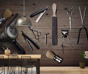 3D Barber Tools Wooden Board Texture Background Wall Mural Wallpaper GD 4702- Jess Art Decoration