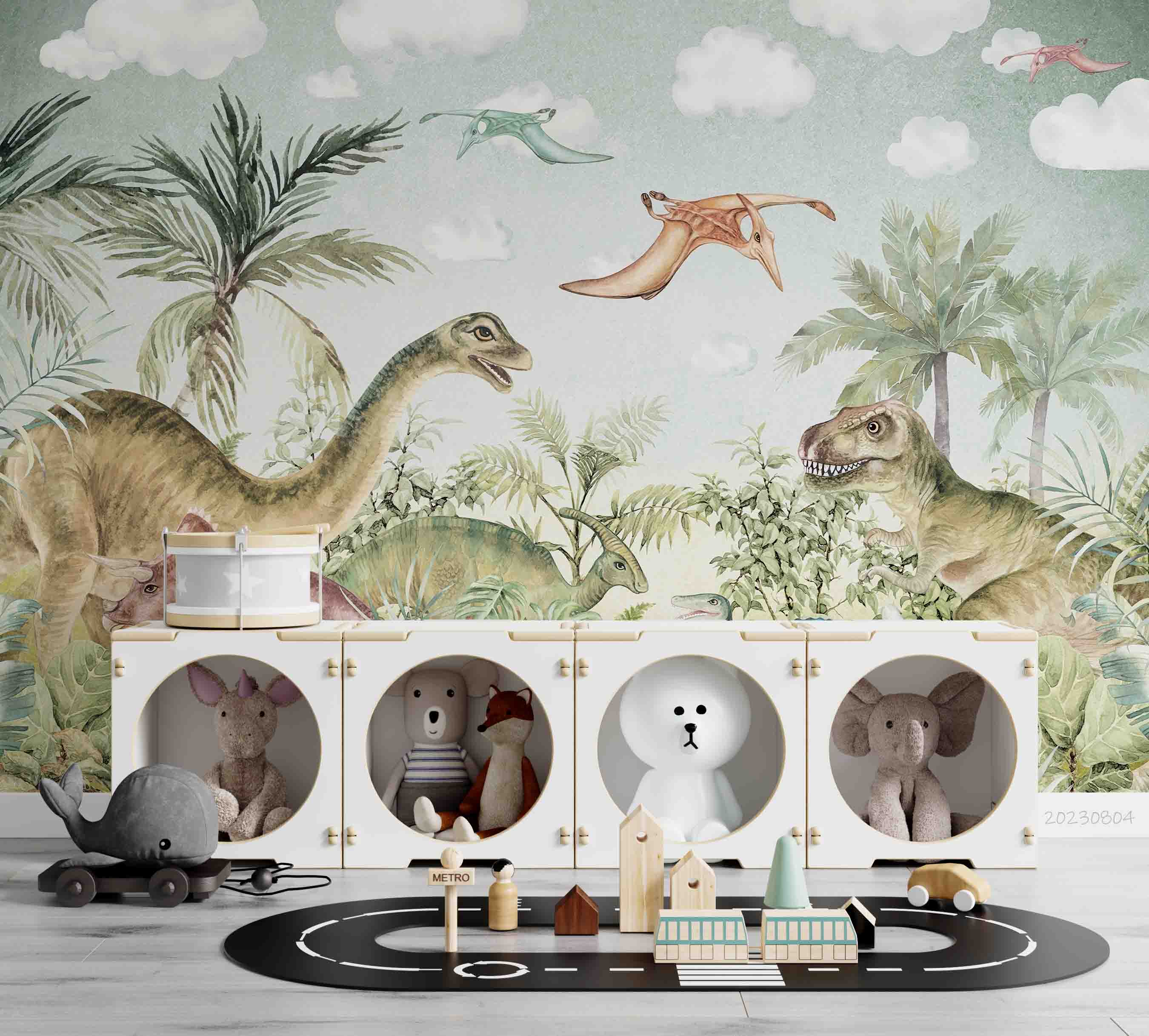 3D Animal Tree Dinosaur Cloud Wall Mural Wallpaper YXL 2549