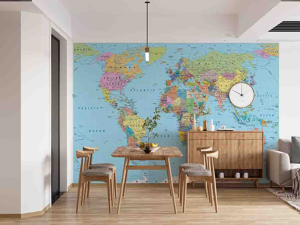 3D Detailed World Map Blue Ocean Wall Mural Wallpaper GD 3682- Jess Art Decoration