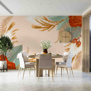 3D Watercolor Boho Background Floral Leaves Wall Mural Wallpaper GD 3311- Jess Art Decoration