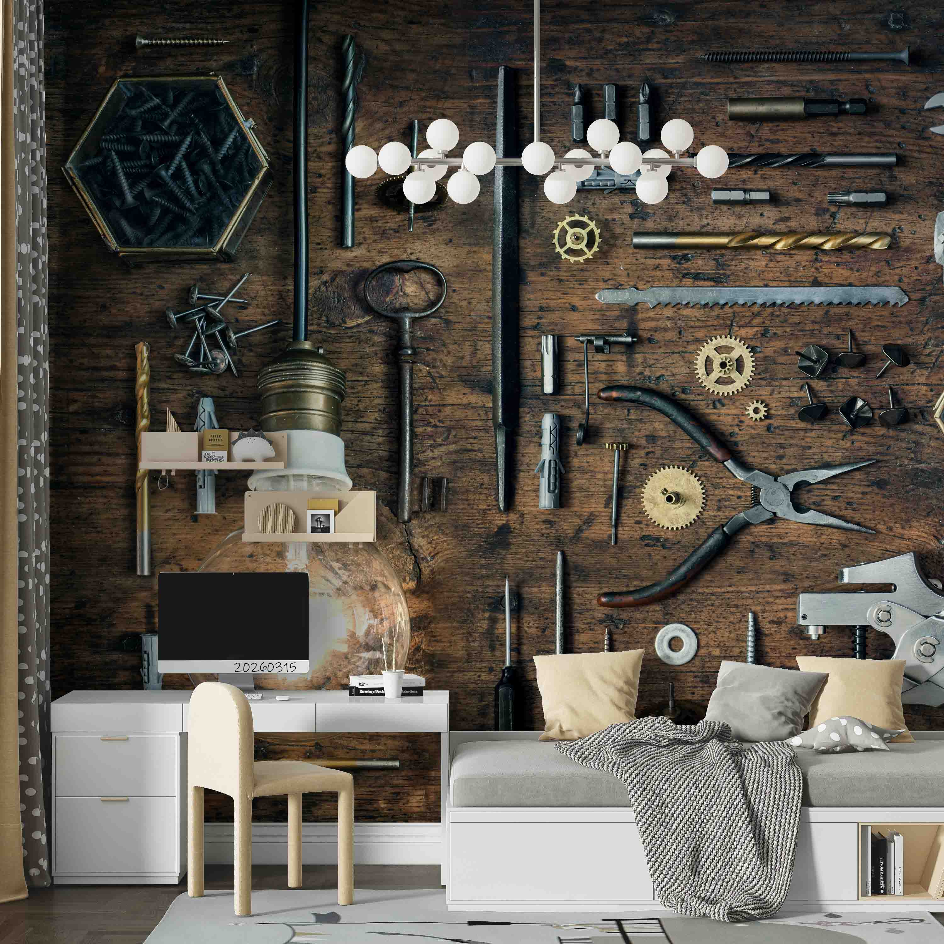 3D Retro Metal Tool Light Bulb Steampunk Wallpaper Wall Mural Wall Decor Wall Art Wall Sticker Remoable Wallpaper