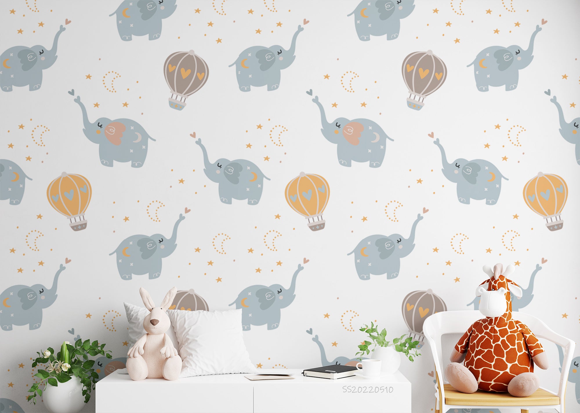 3D Cute Elephant Hot Air Balloon Wall Mural Wallpaper GD 4004- Jess Art Decoration