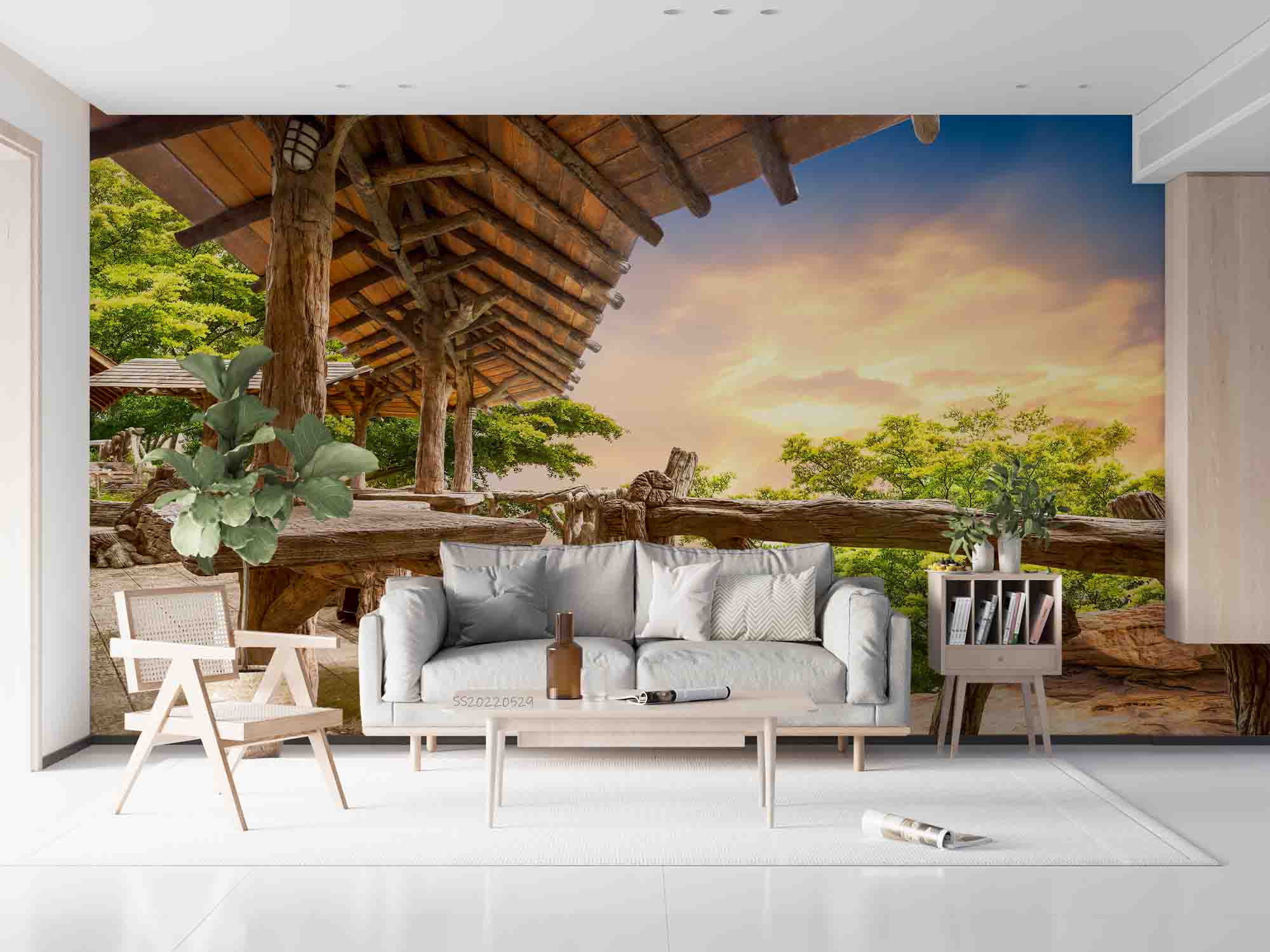 3D Wooden Porch Sunset Nature View Wall Mural Wallpaper GD 4395- Jess Art Decoration