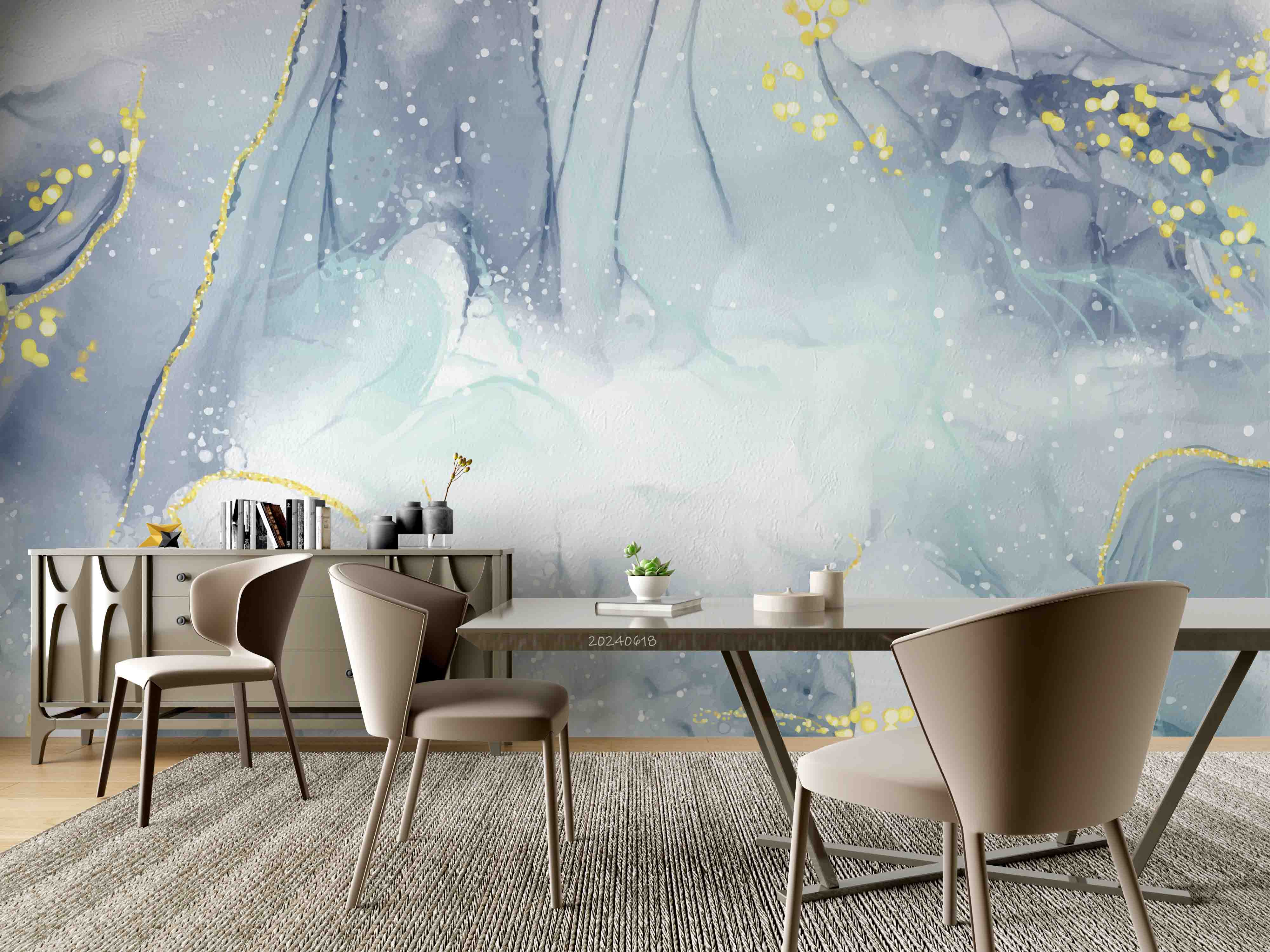 3D Abstract Damaskeen Gray Round Wall Mural Wallpaper YXL 627