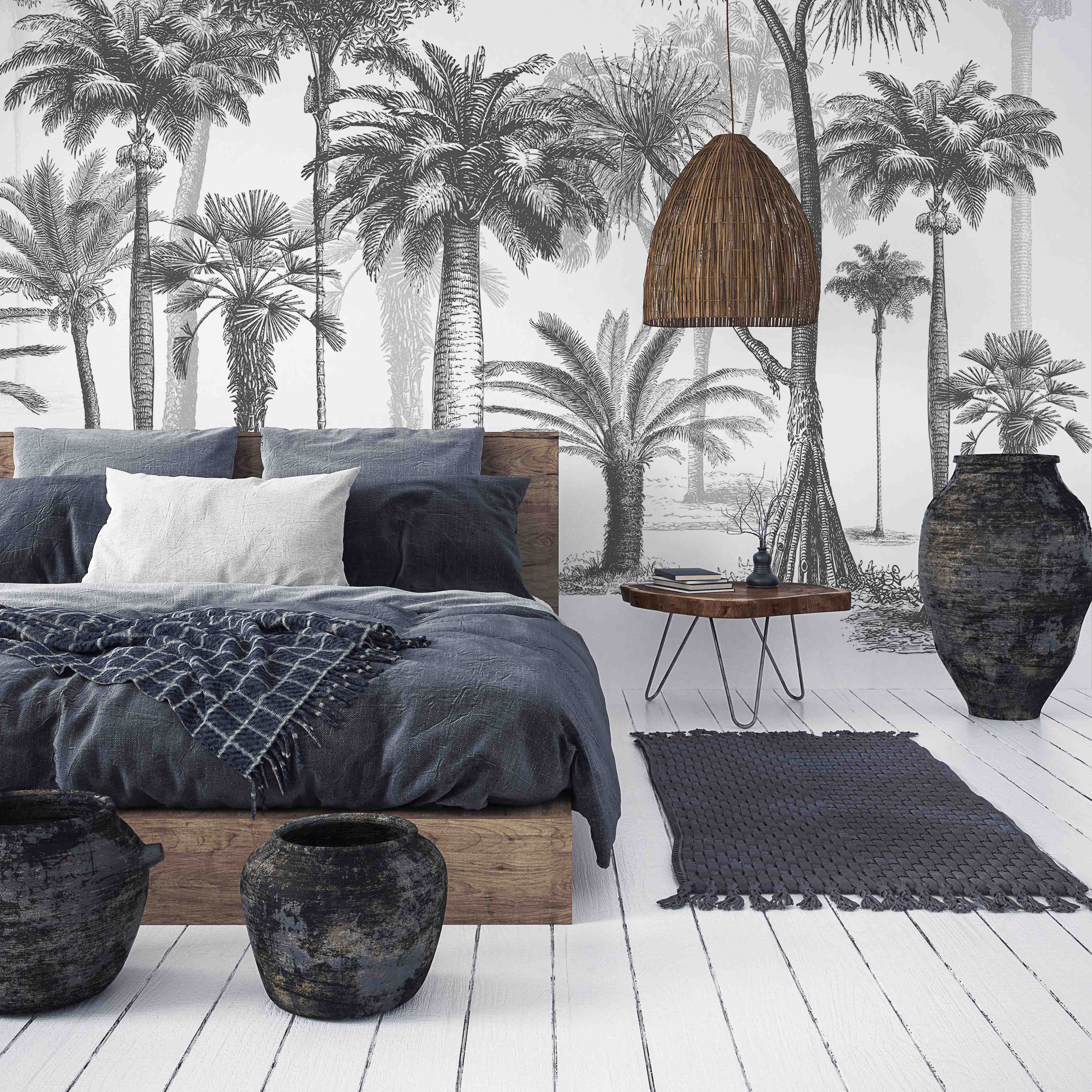 3D Misty Palm Tree Forest soft tropical palm landscape wall mural wallpaper for bedroom - view 2