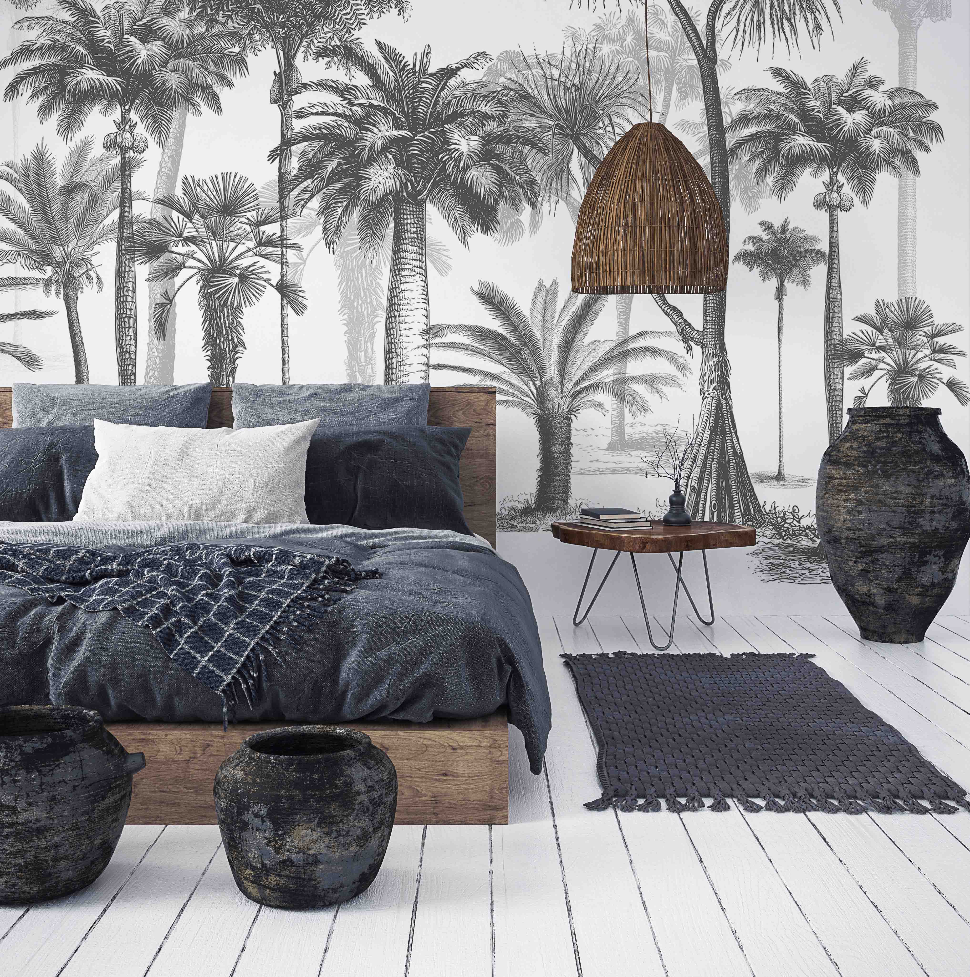 3D Misty Palm Tree Forest soft tropical palm landscape wall mural wallpaper for bedroom - view 2