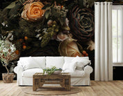 3D Rose Floral Bouquet Dark Background Wallpaper Wall Mural Wall Decor Wall Art Wall Sticker Remoable Wallpaper