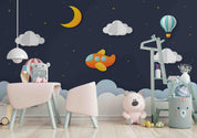 3D Moon Airplane Clouds paper airplane moon cloud scene wall mural wallpaper for nursery - view 2