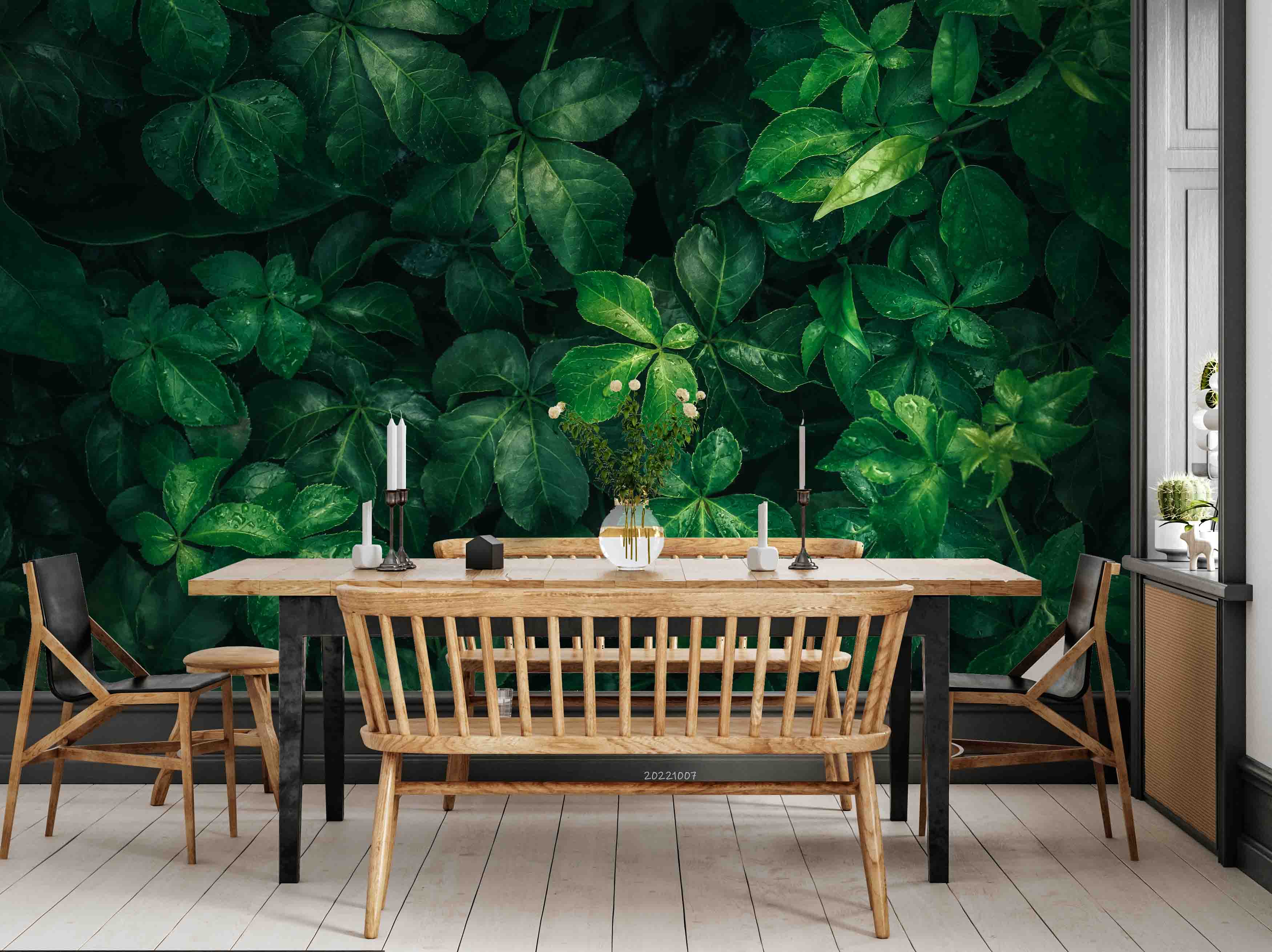 3D Tropical Leaves Dark Green Water Drops Texture Natural Background Wall Mural Wallpaper GD 3263- Jess Art Decoration