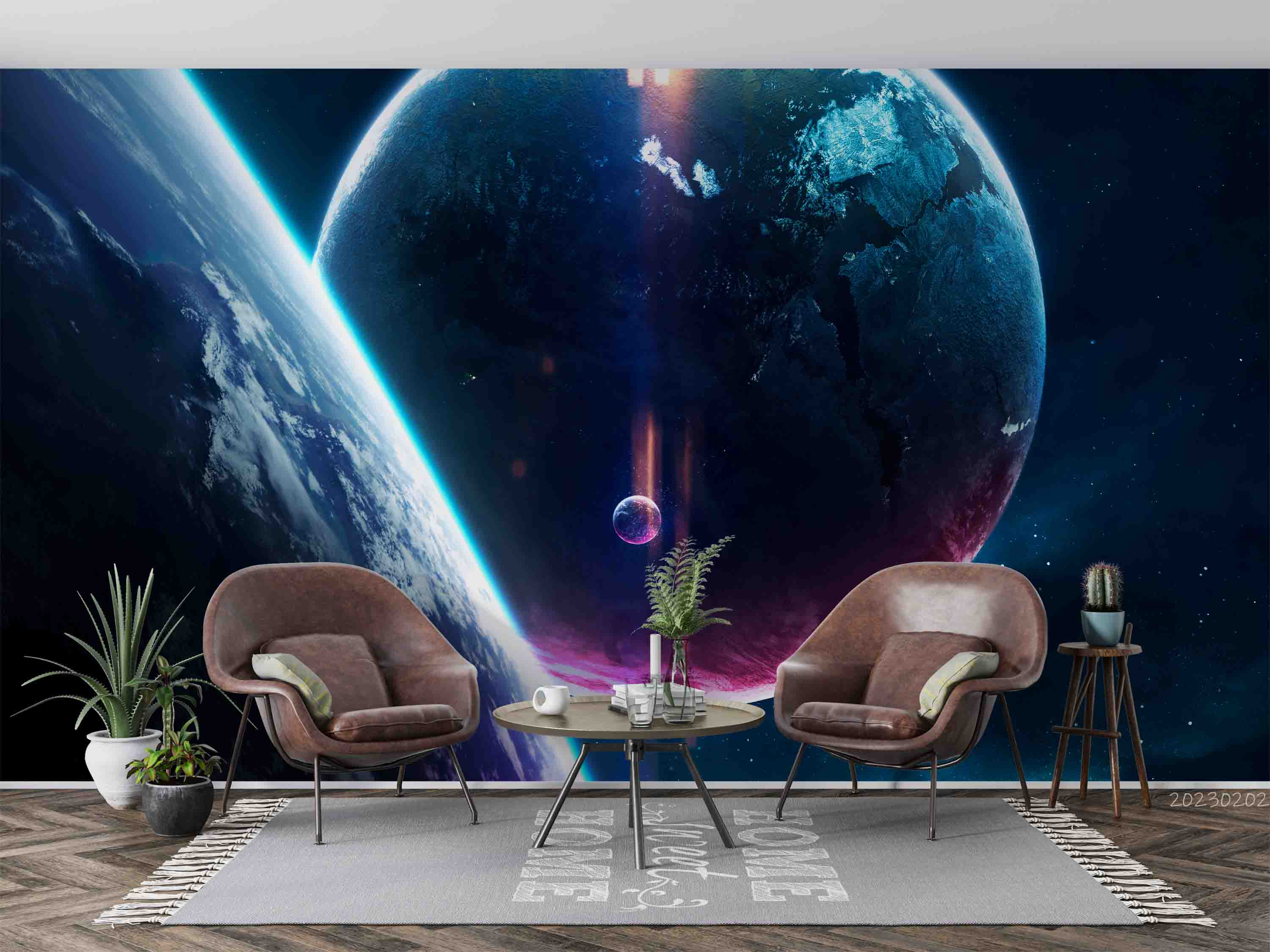 3D Round The Earth Dark Blue Starry Sky Wall Mural Wallpaper YXL 40- Jess Art Decoration