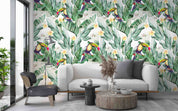 3D Watercolor Tropical Banana Leaf Toucan Hibiscus Floral Wall Mural Wallpaper GD 4219- Jess Art Decoration