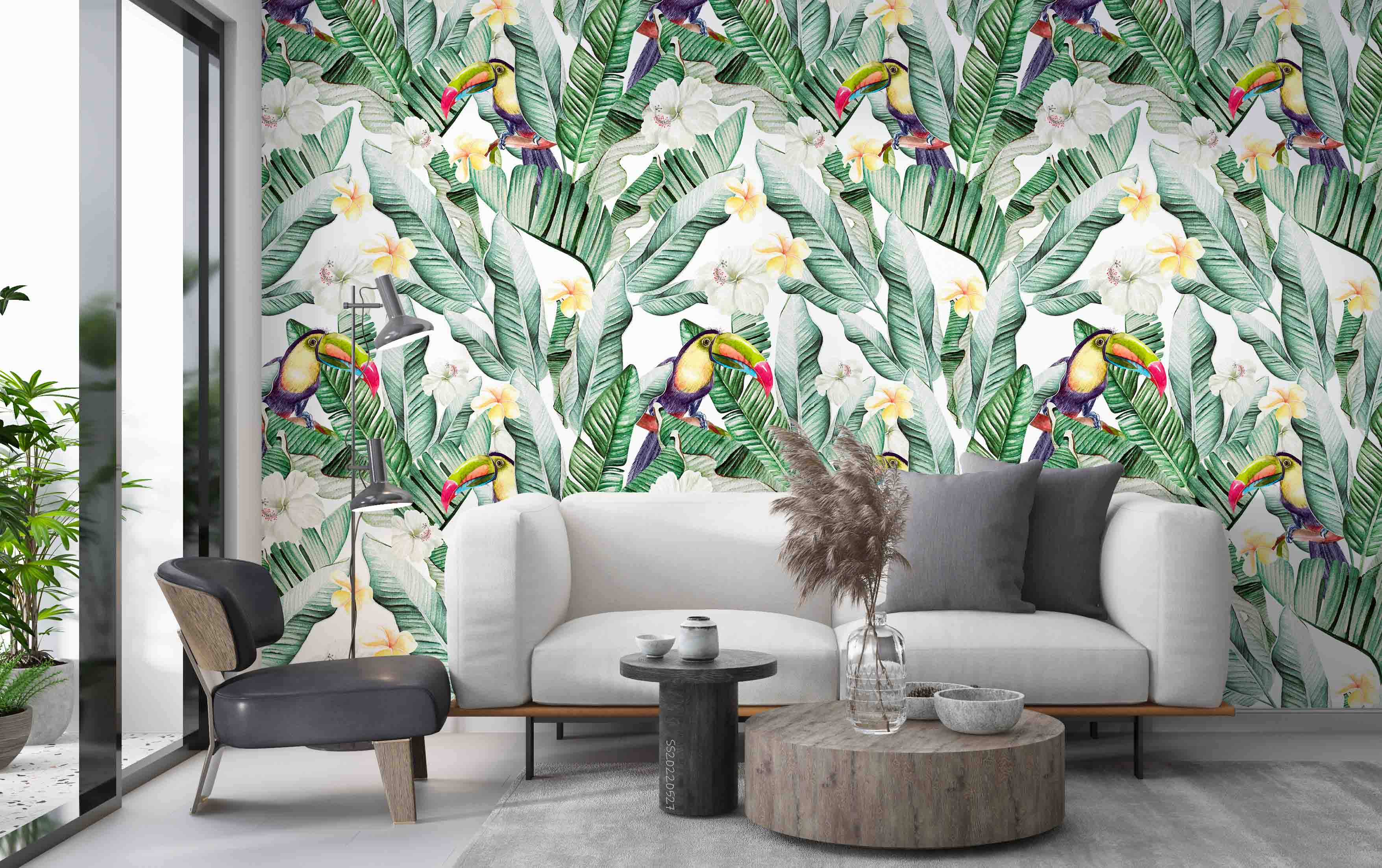 3D Watercolor Tropical Banana Leaf Toucan Hibiscus Floral Wall Mural Wallpaper GD 4219- Jess Art Decoration