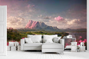 3D Morning Sea Mountain Rock Green Grass Flower Pink Sky Wall Mural Wallpaper GD 3098- Jess Art Decoration