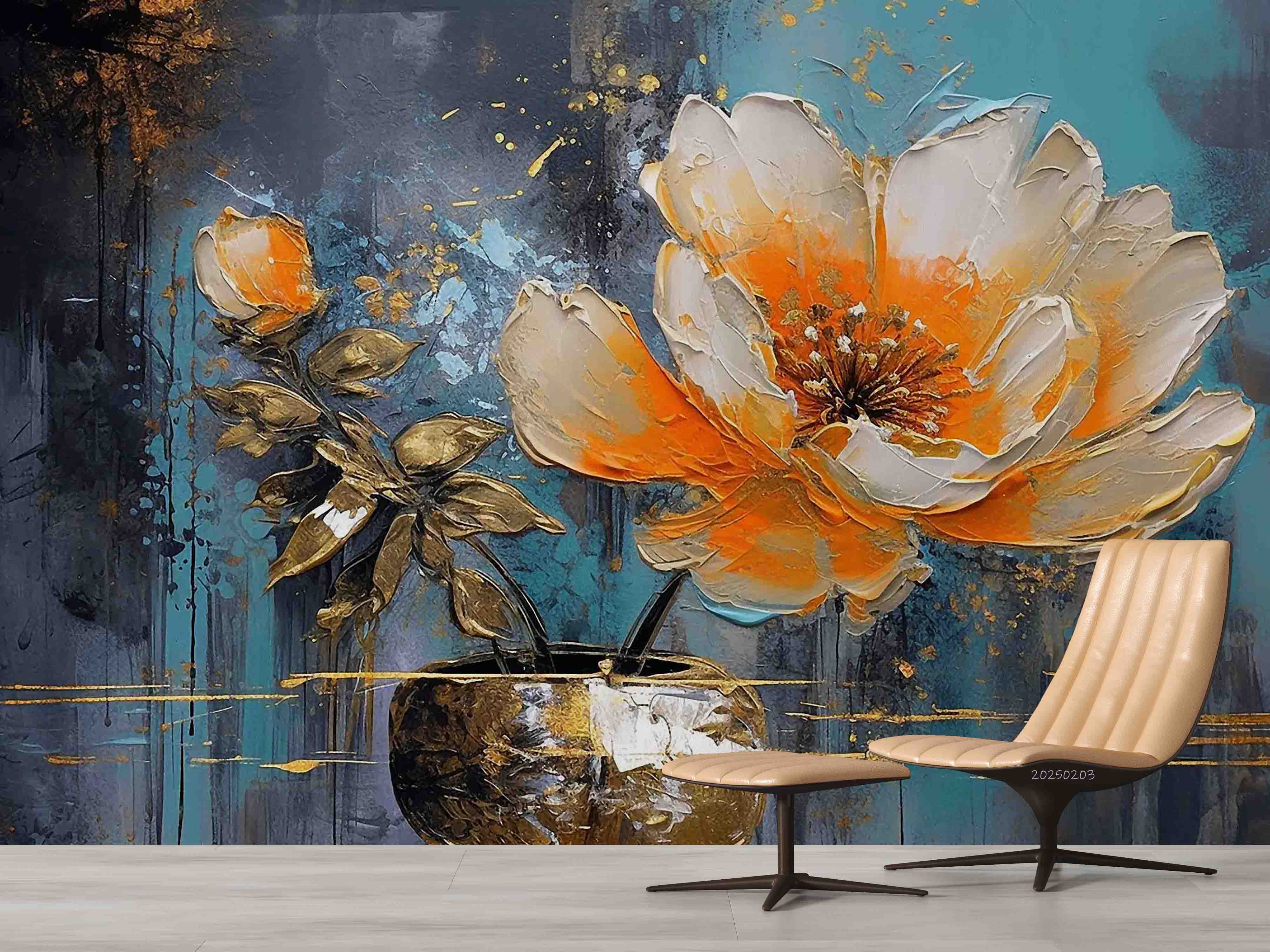 3D Orange Floral Oil Painting Wallpaper Wall Mural Wall Decor Wall Art Wall Sticker Remoable Wallpaper LQH