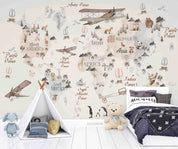 3D Animal World Aircraft Hydrogen Balloon Penuins Wall Mural Wallpaper YXL 2530