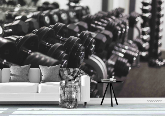 3D Fitness Equipment Dumbbell Black Wall Mural Wallpaper YXL 1150