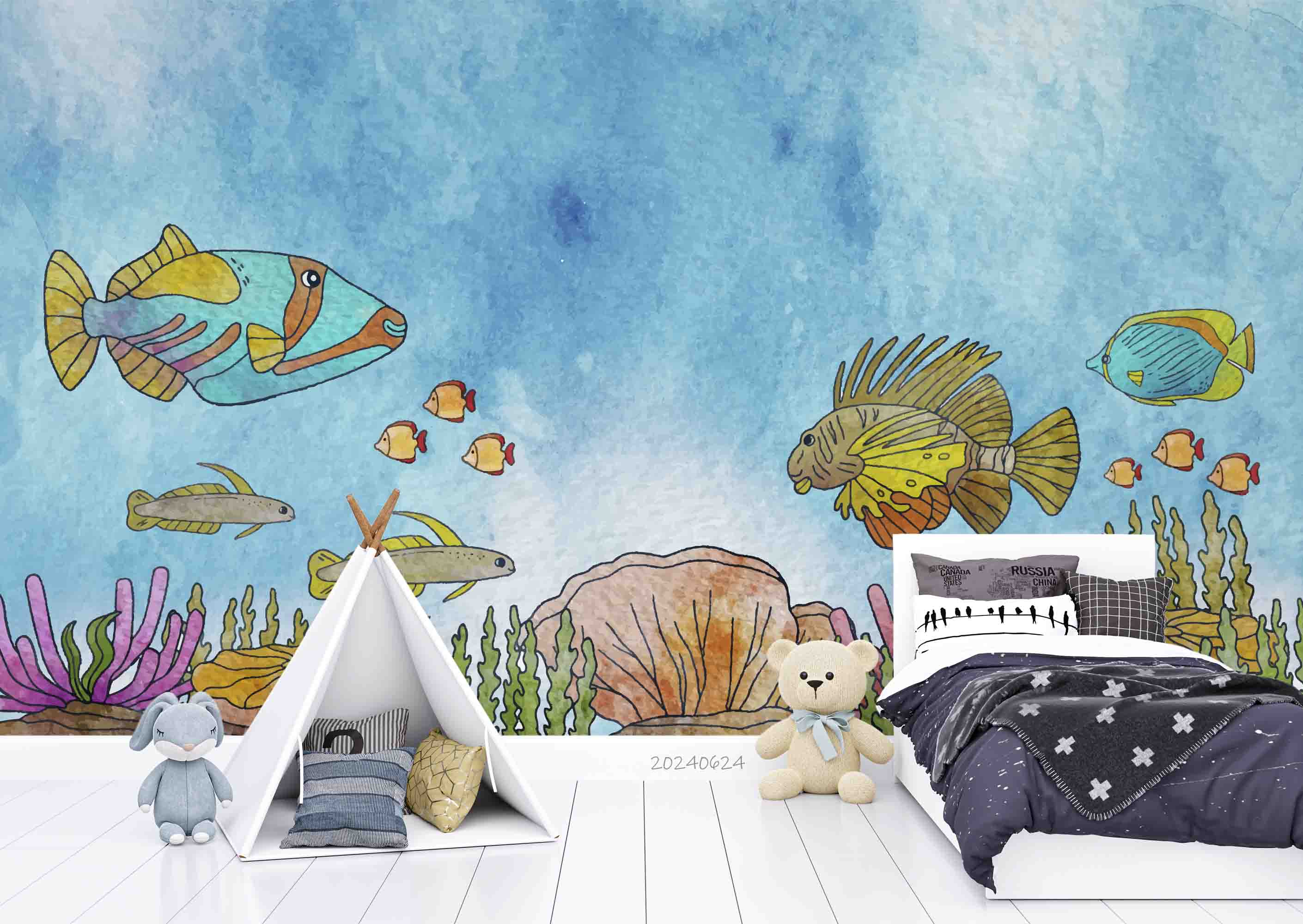 3D Sea Fish Coral Aquatic Plant Wall Mural Wallpaper YXL 678
